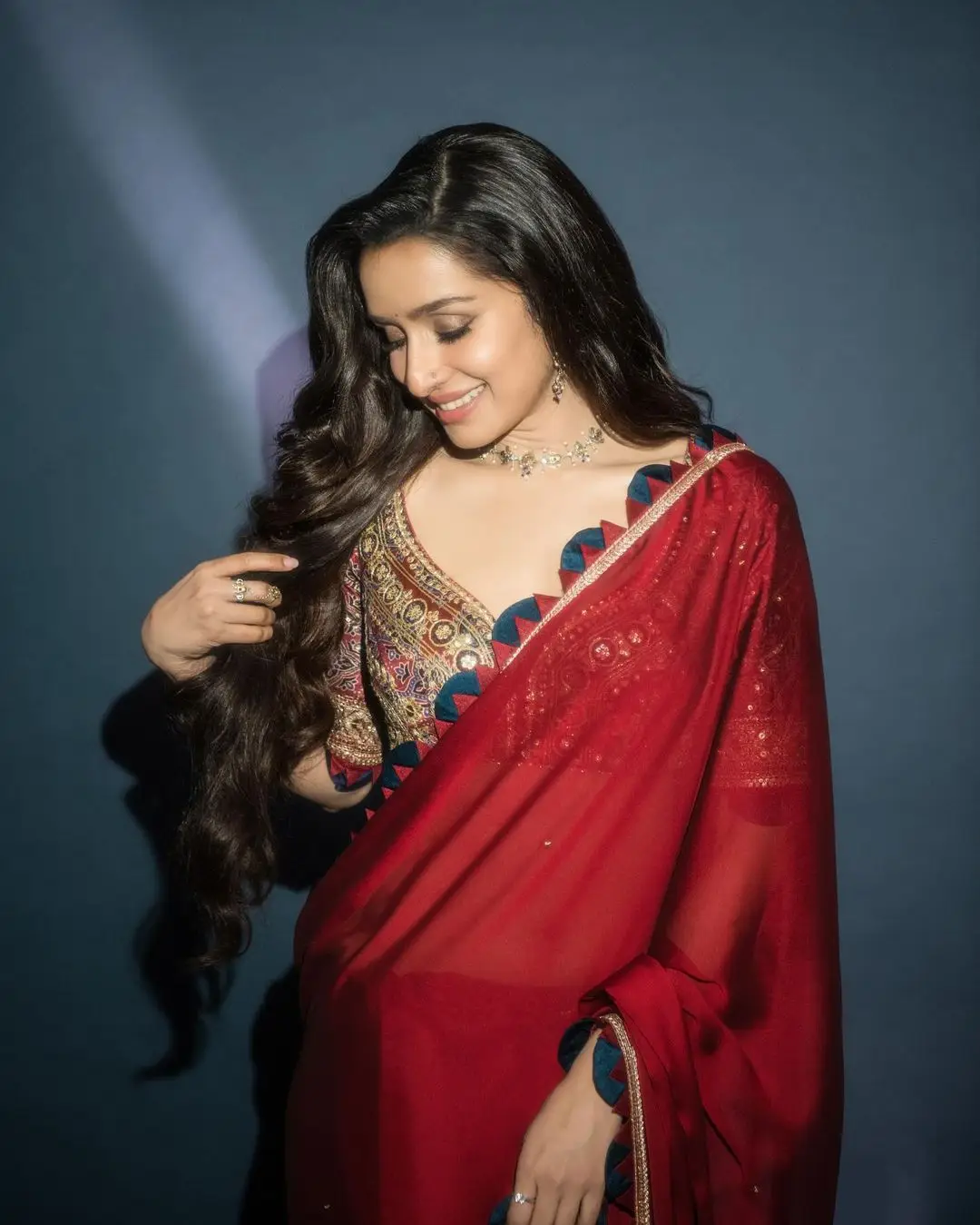 Shraddha Kapoor In Maroon Saree Sleeveless Blouse